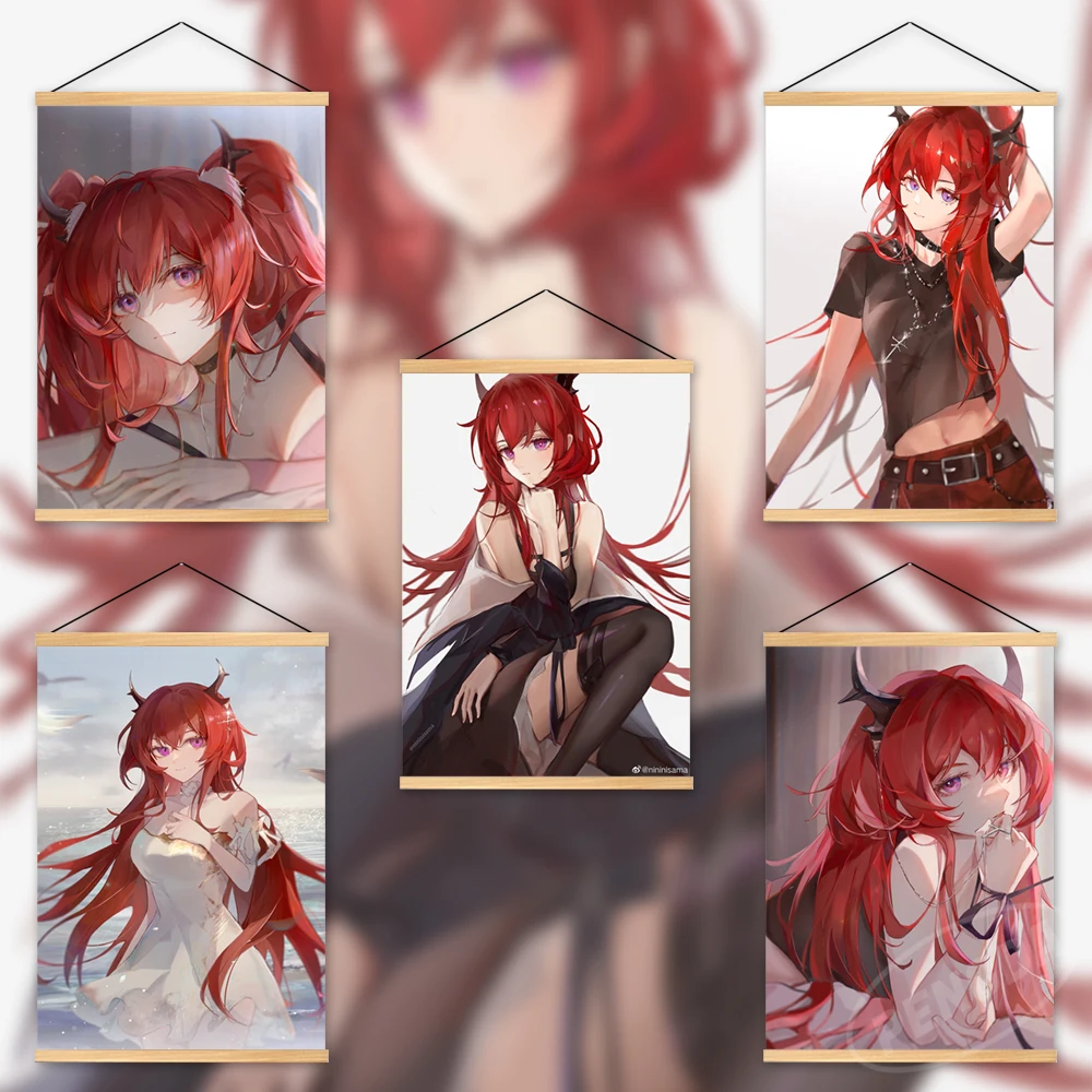 

Canvas Game Home Decoration Surtr Poster Arknights Printed Pictures Wall Art Red Hair Wooden Hanging Painting Bedside Background