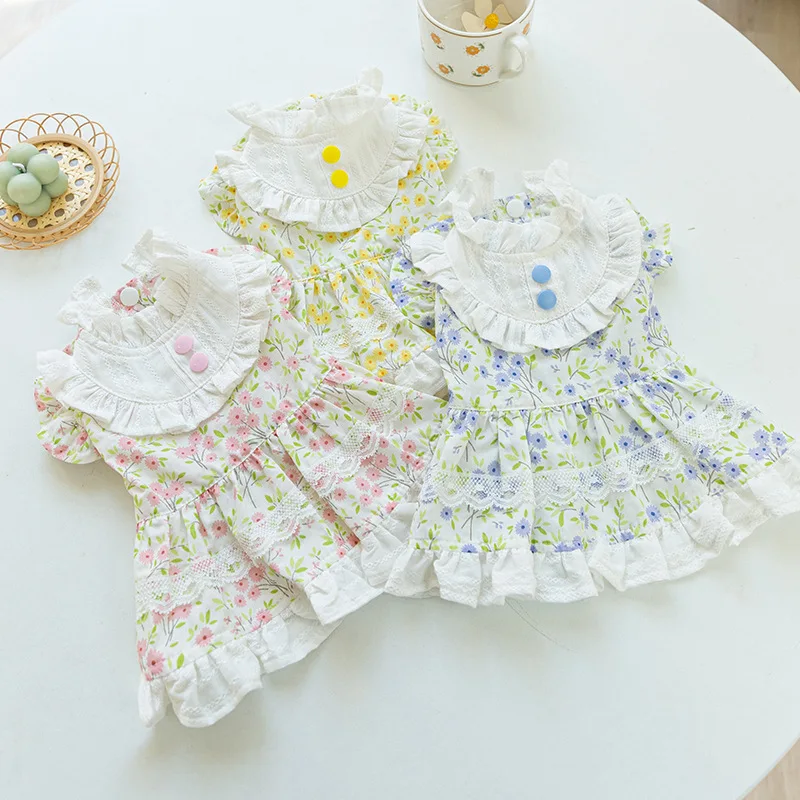 

Pet French Princess Wind Floral Skirt Teddy Summer Clothes Puppy Dress Than Bear Pullover Pet Dog Two-legged Clothes