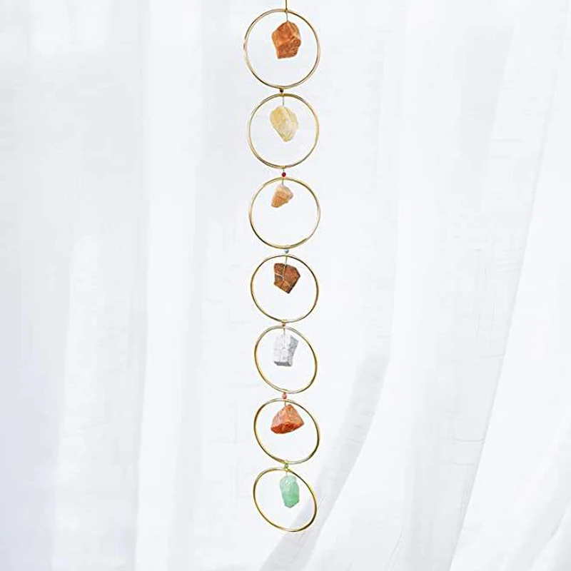 Copper Wrapped Wall Decor Healing Crystals Hanging Ornament Tumbled Quartz Gemstones Raw Crystal 7 Chakra Gemstone