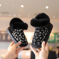 2022 winter new korean snow boots for girls solid chaotic figures kids fashion warm ankle boots children flat cotton padded shoe