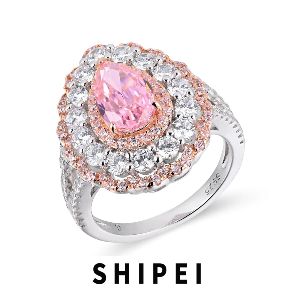 

SHIPEI Роскошные однотонные бриллиантовые розовые Сапфир с драгоценными Камни кольцо для свадьбы помолвки ювелирные изделия в подарок