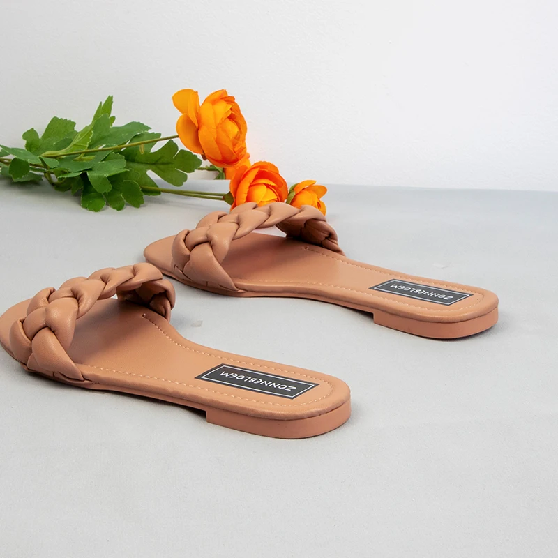 Z Brand Design Woman sandals Shoes 2023 Summer Outside Lslides Open Toe Woven Slip on Beach Shoes Flat Heel Women's Sandals
