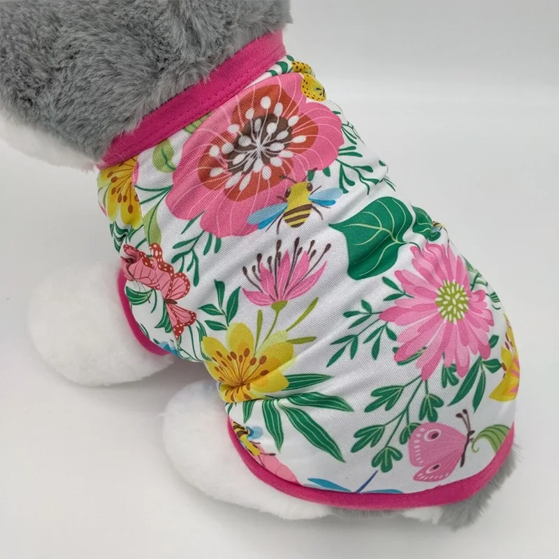

Pet Clothing Pet T-shirt Dog Cats Flowers Parrot Pattern Vest Shirt Short Sleeves Hawaii Cute Cartoon Summer Puppy Vest Tops Tee
