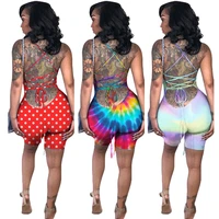 gl6100 womens jumpsuit summer fashion sexy multicolor tie dye rainbow color polka dot strap backless jumpsuit womens nightclub