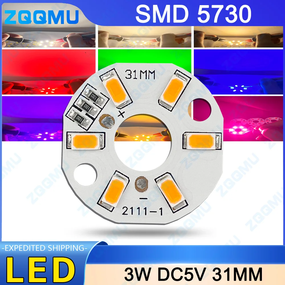 31 мм DC5V 3 Вт 5730 чип SMD DIY круглый красный зеленый синий белый теплый розовый