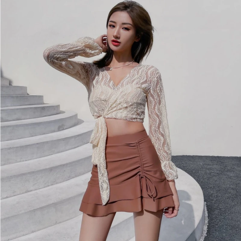 Y2K костюм с разрезом летнее пикантное бикини накидкой комплект из 3 предметов