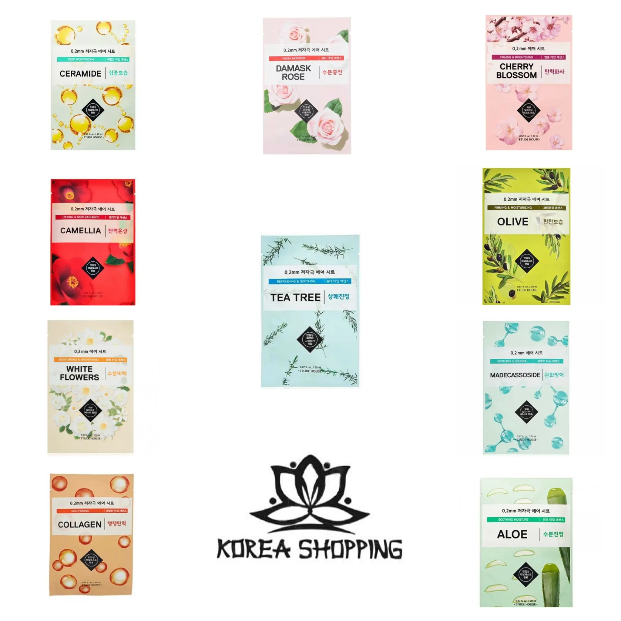 Тканевые маски для лица набор 10 шт в ассортименте Etude House Mask Pack. Корейская