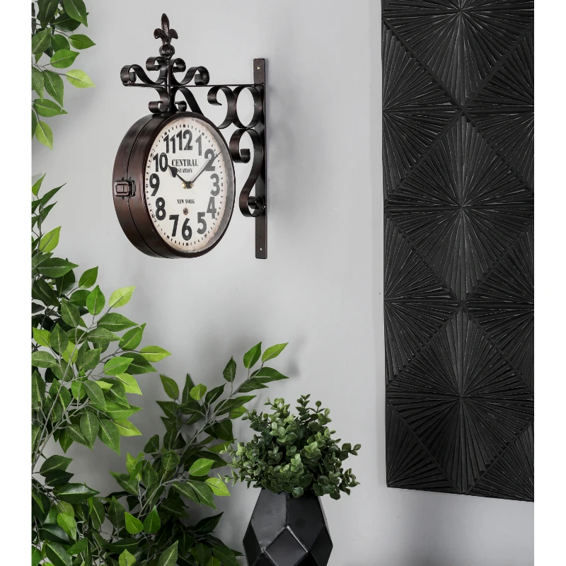 

Free Shipping 15" Black Metal Vintage Style Wall Clock with Scroll Designs