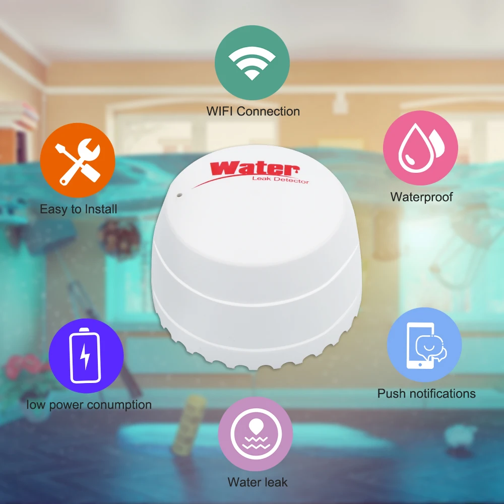 CPVAN Tuya WI-FI утечки воды детектор Датчик вторжения переполнения оповещения