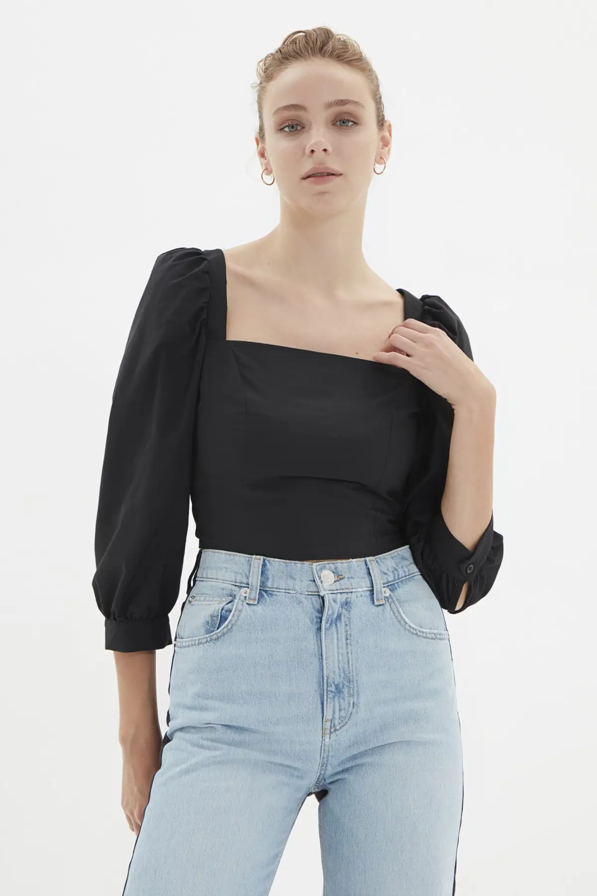 

Black Bubble Sleeve Blouse Christmas gift