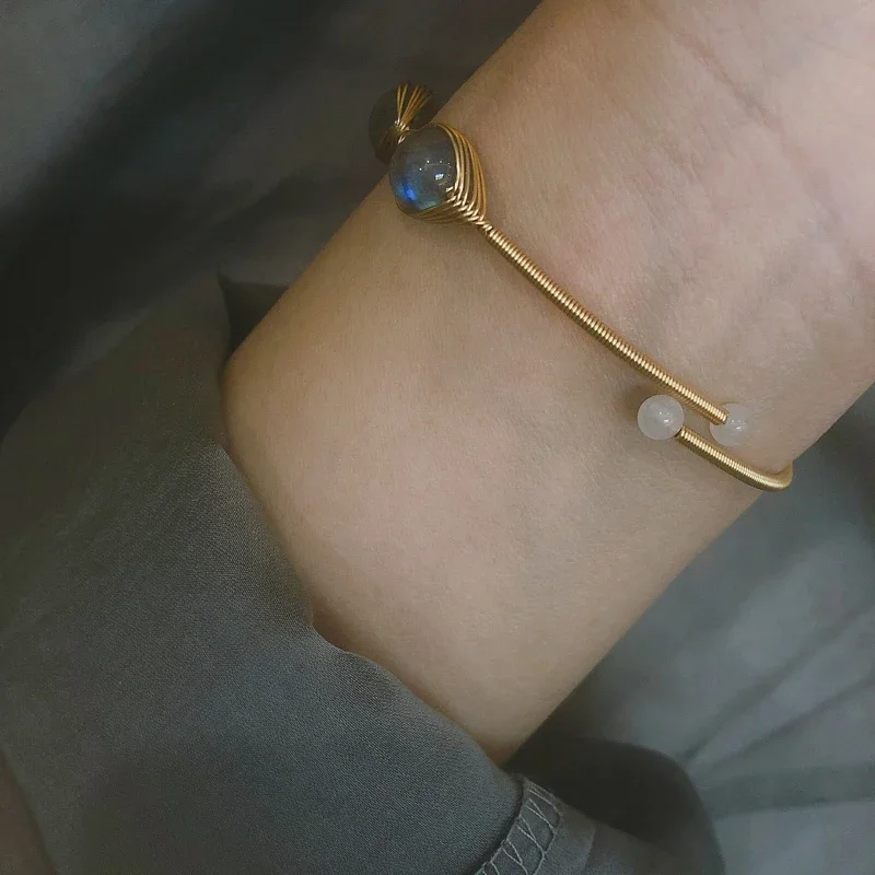 2024 Новый браслет ручной работы из натурального лунного камня с кристаллами для