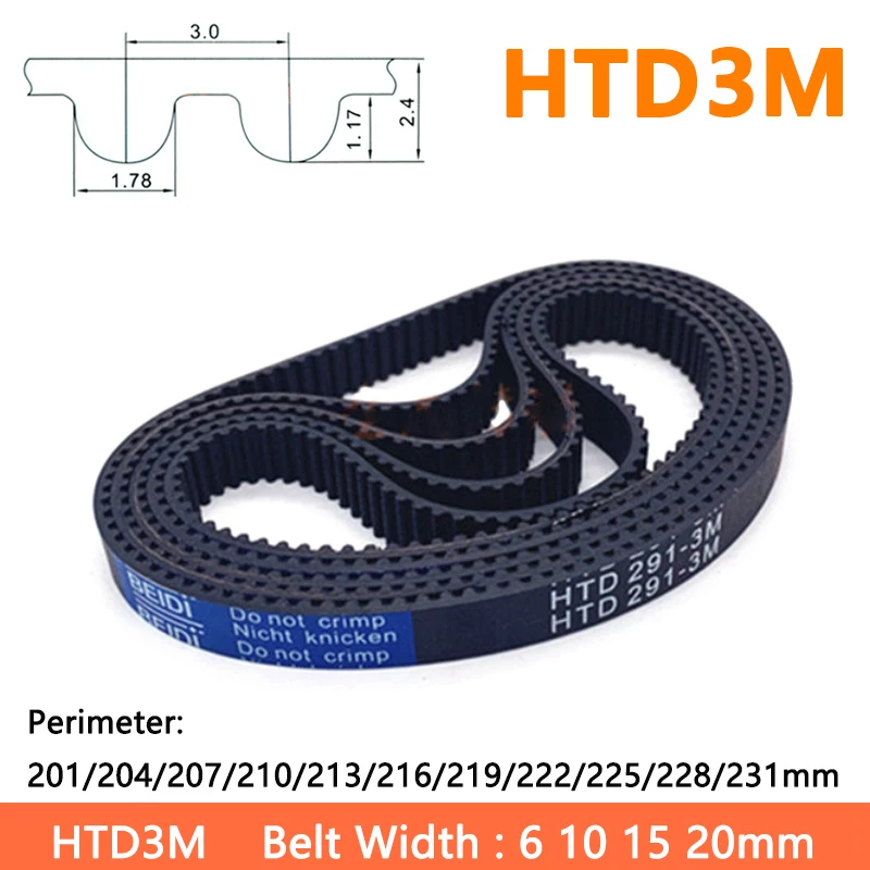 

Arc HTD3M Timing Belt Width 6 10 15 20mm Perimeter 201/204/207/210/213/216/219/222/225/228/231mm Rubber Closed Loop Drive Belts