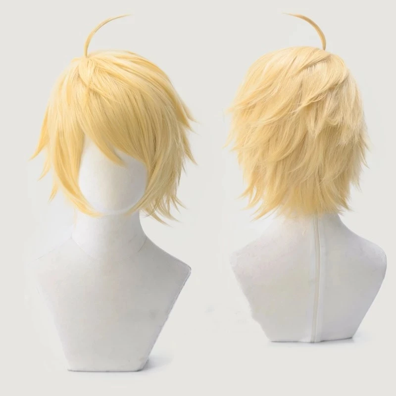 

Fate/Prototype Grand Order Arthur Pendragon Golden Short Fluffy Cosplay Wig Halloween Costume Synthetic Hair + Wig Cap