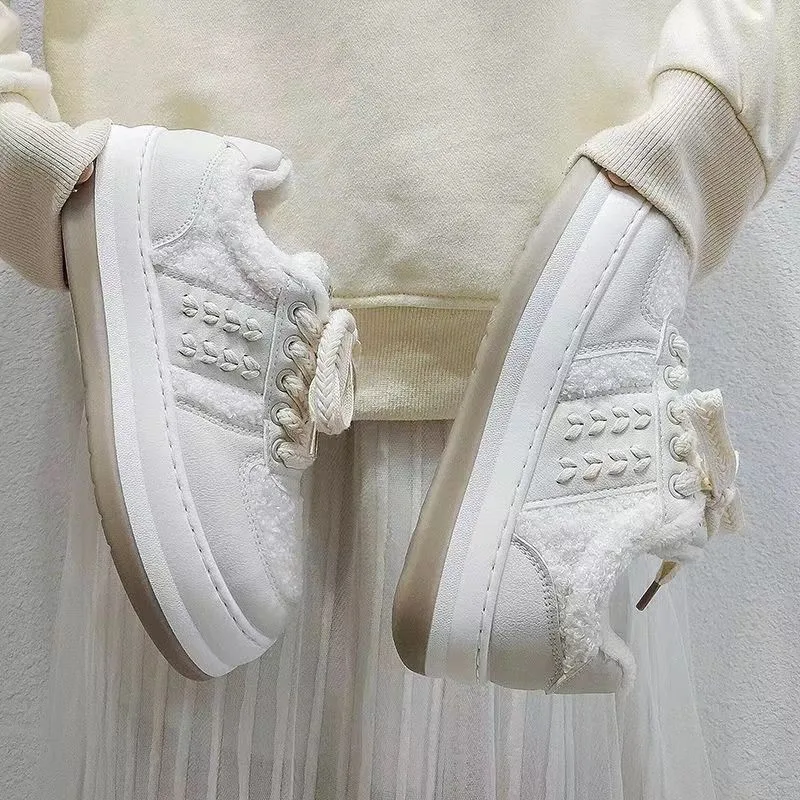 

White Platform Sports Shoes 2022 Women's Winter Female Sneaker Pink Korean Shoes Fashion Vulcanize Tennis Luxury Lace Up Flats