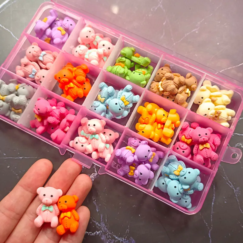 120pcs/60pcs Colorful Kawaii Resin Nail Art Charms Decoration 3D Cartoon Jelly Gummy Candy Bear Manicure Parts Nail Accessory