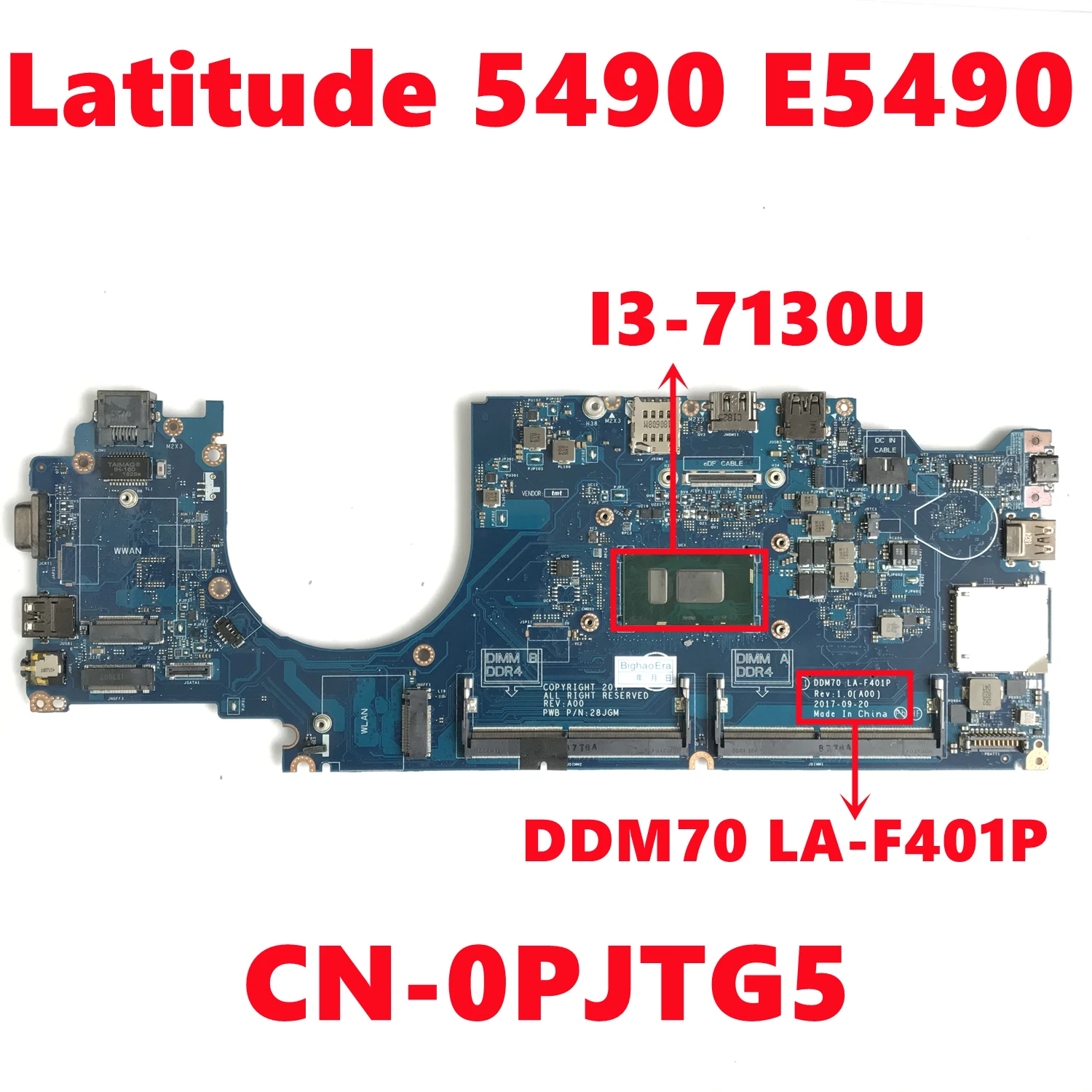 

CN-0PJTG5 0PJTG5 PJTG5 Main board For dell Latitude 5490 E5490 Laptop Motherboard DDM70 LA-F401P With I3-7130U DDR4 100% Test OK