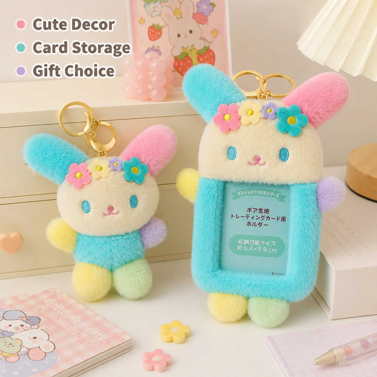 Фото Плюшевый держатель для фотокарточек Sanrio Usahana, милый мультяшный кролик, держатель для ID-карт, плюшевая кукла-брелок для сумки/рюкзака №2