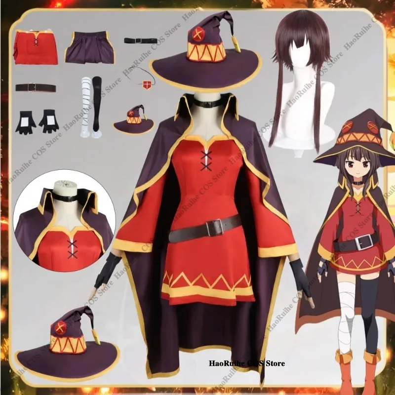 Фото Костюм для косплея Megumin, женское платье волшебницы, шляпа KonoSuba, Божье благословение в этом чудесном мире, парик для косплея, костюмы на Хэллоуин №1