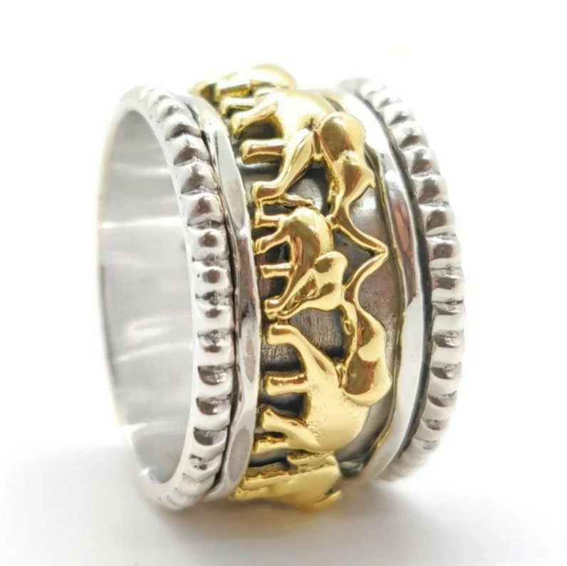 

ANGLANG Luxury Women&men Spinner Ring Gold Color Elephant Handmade Meditation Statement Ring Fine Jewelry Party Band Ring