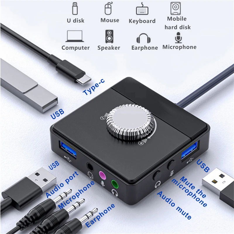 

Портативная внешняя звуковая карта USB с 3 портами на 3,5 мм разъем Регулировка громкости звуковая карта внешний стерео аудио адаптер без драйвера
