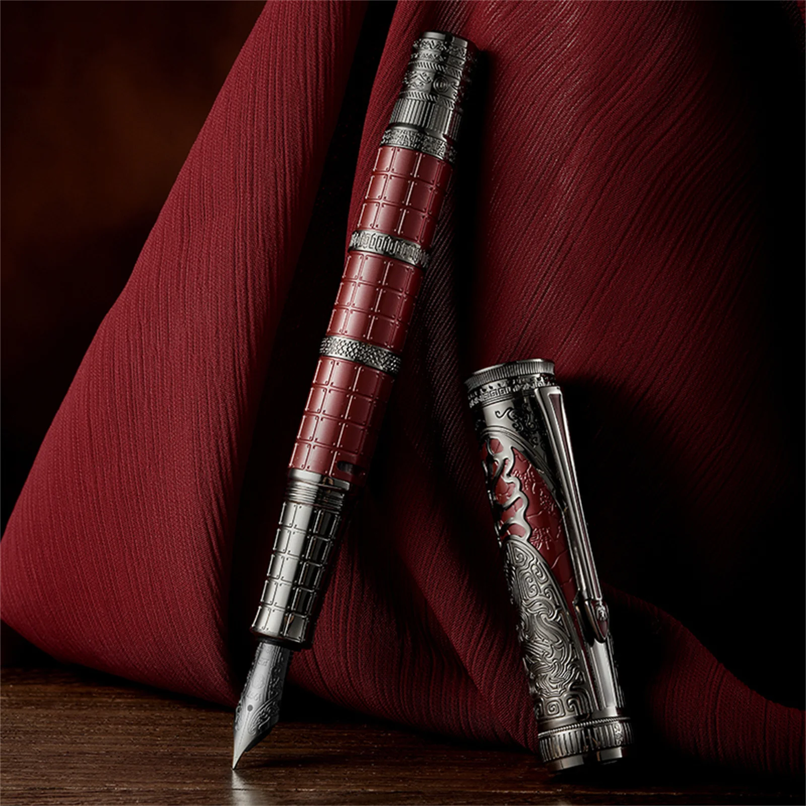 

New Hongdian D5 Fountain Pen Qin Dynasty design F Nib Exquisite Engraved Retro pens Calligraphy Piston filling office supplies