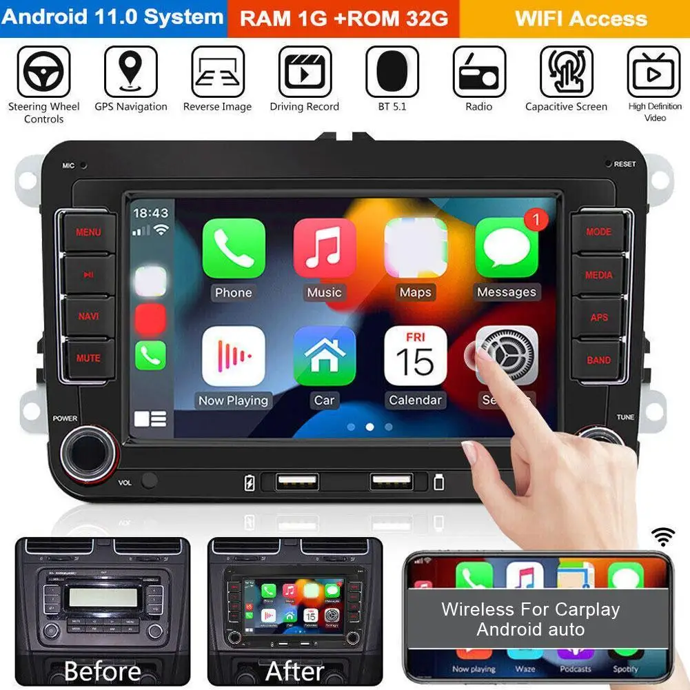 Автомобильный радиоплеер для VW 7 дюймов беспроводной Android Built-in GPS-навигация с Wi-Fi