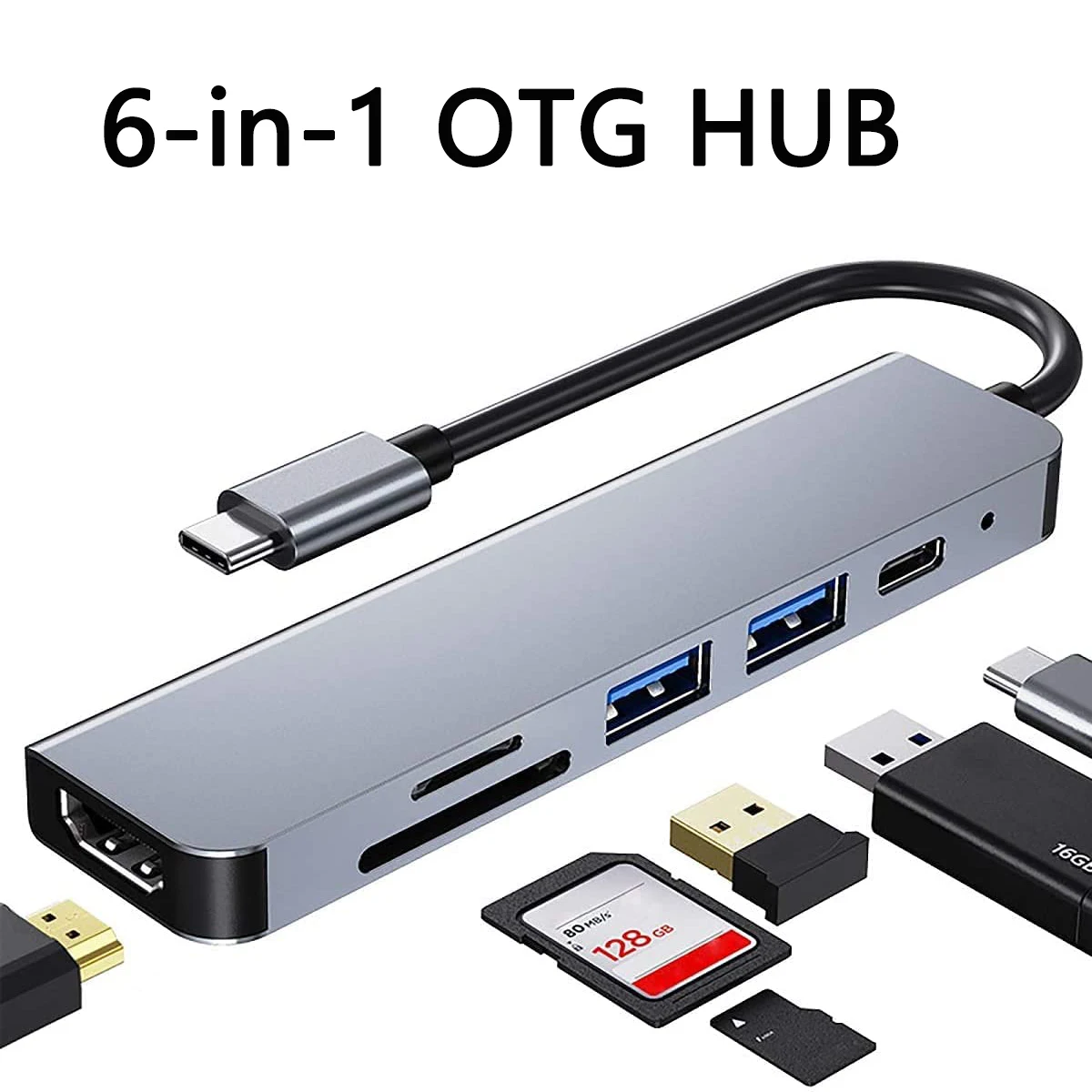 6 IN 1 USB C Hub to HDMI-compatible For NoteBook PC Adapter Usbc 3.0 Splitter Otg for Macbook Pro/Air