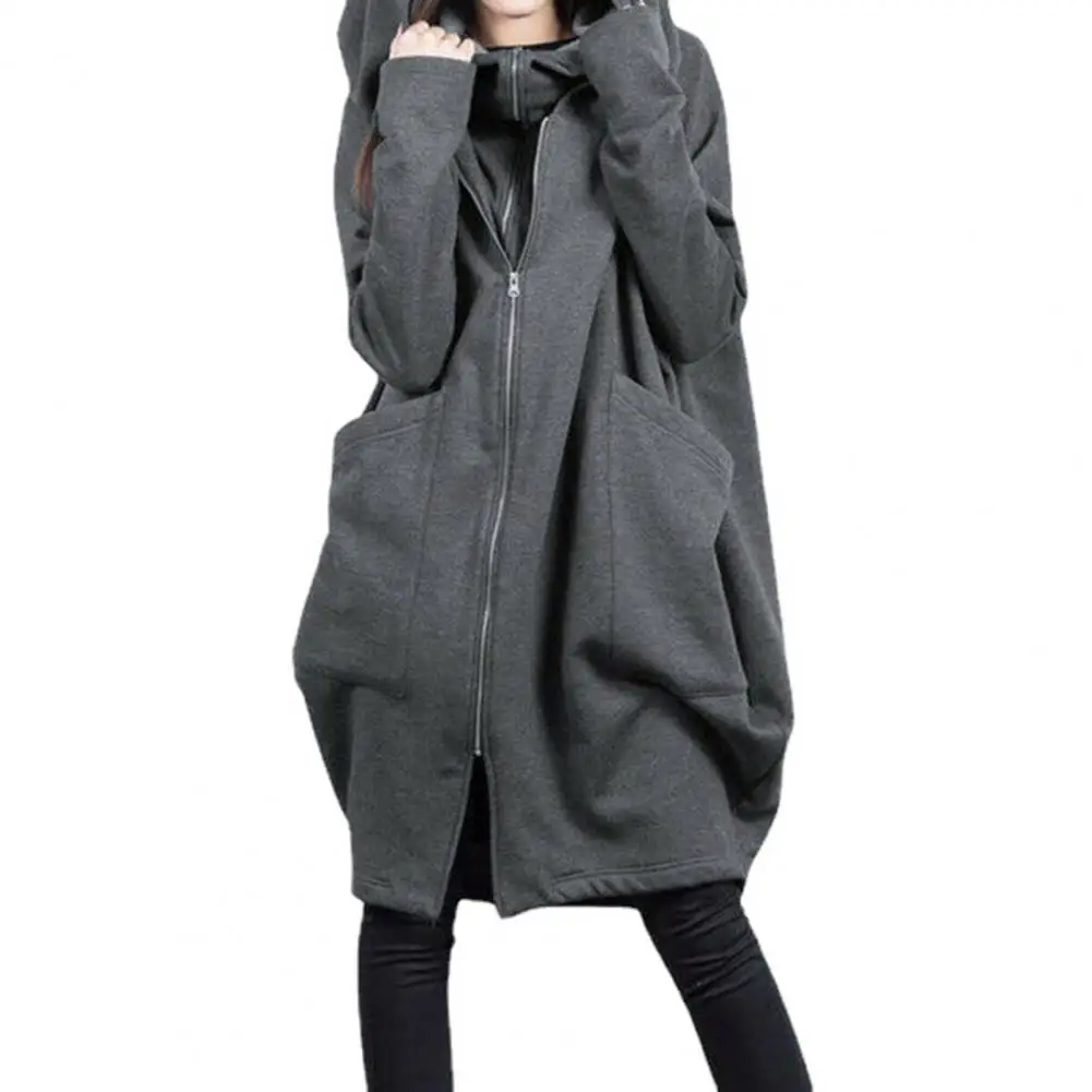

Women Long Sleeve Sweatshirt Stylish Women's Hooded Sweatshirt Coat with Zipper Placket Big Pockets Fake Two-piece for Any