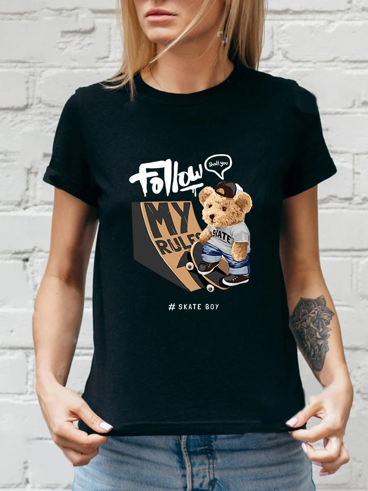

Summer 100% cotton Shirt Unisex T Shirt Skate Boy Letter Print T-Shirt Women Oversized Short Sleeve Tops Fashion Black T-shirt