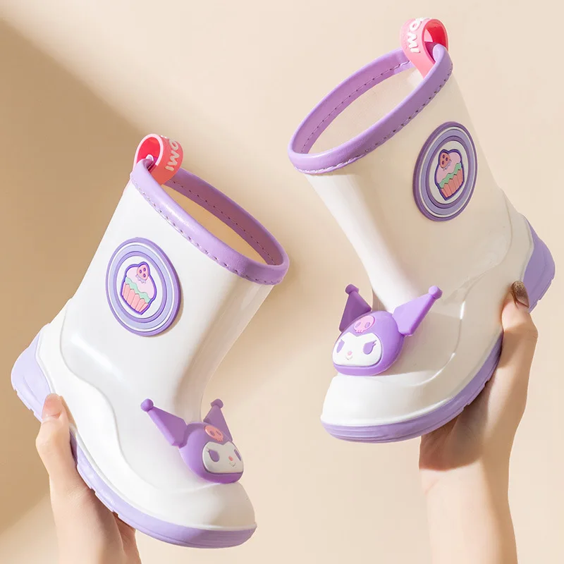 Мультфильм Sanrio детские резиновые сапоги милые Kulomi для девочек Нескользящие