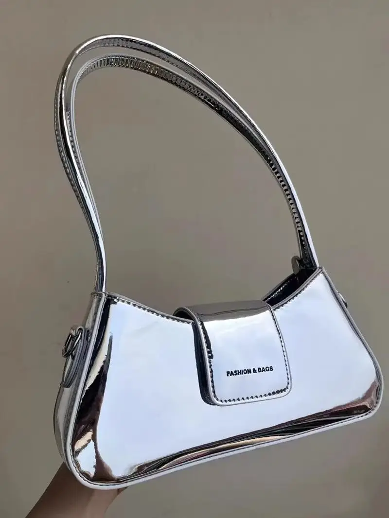 

Luxury Women Bag Imitation Lacquer Leather Sliver Fashion Zipper SOFT Shoulder Bag Handbag Purse Euro-America Style