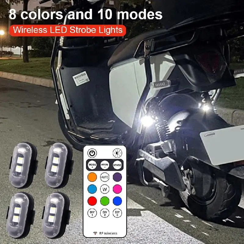 4PCS Wireless LED Strobe Lights With Remote Control USB Charing Waterproof Anti-Collision Led Emergency Warning For Car