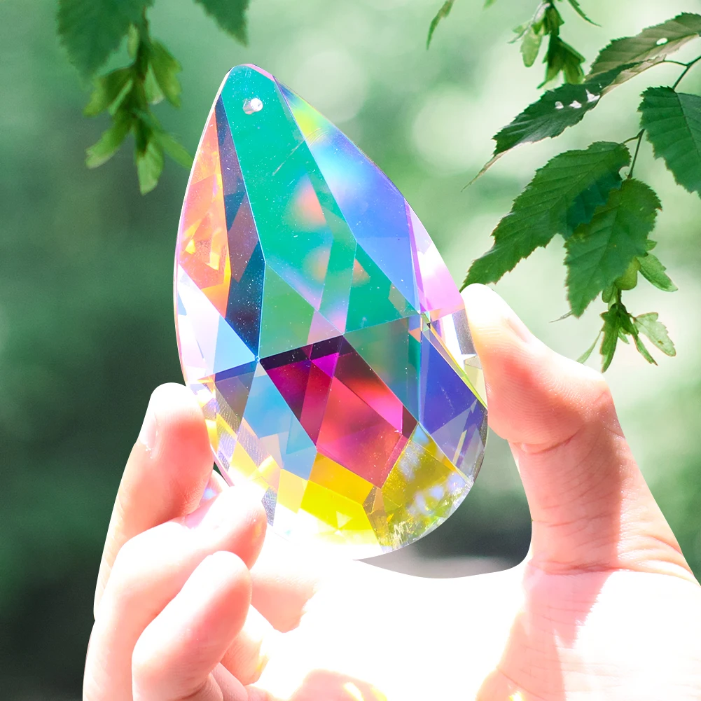 

1PC 89MM AB Color Fire Polished Prismatic Faceted Water Drop Crystal Pendant Chandelier Decorative Accessories Aurora Maker