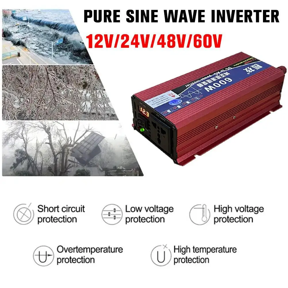 

Pure Sine Wave Power Inverter 800W 12v 24v 48v 60v To AC110V 220V LED Display Is Suitable For Solar Converter Car