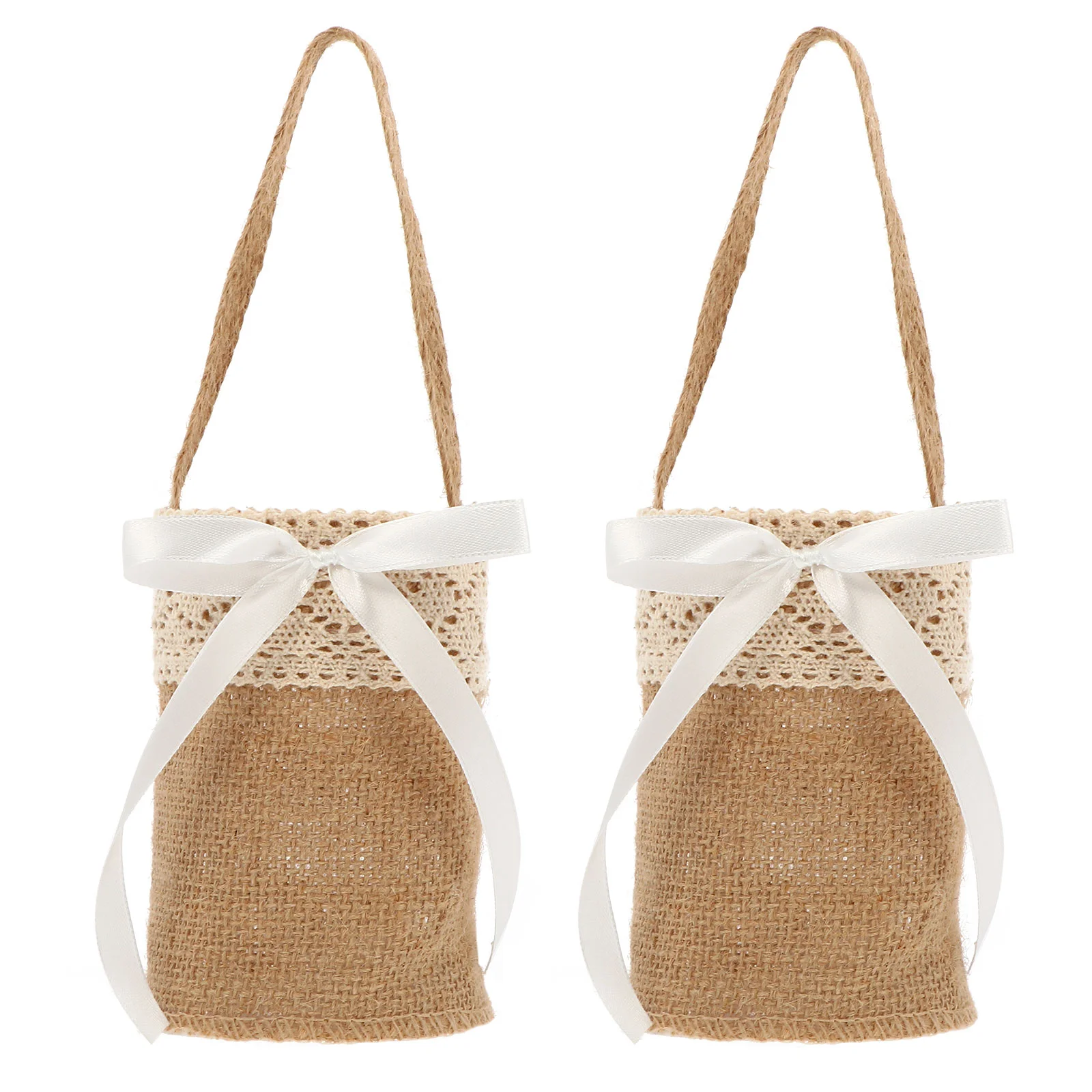 

Burlap Bag Cloth Wedding Storage Basket Dry Flower Container Candy Linen Handle