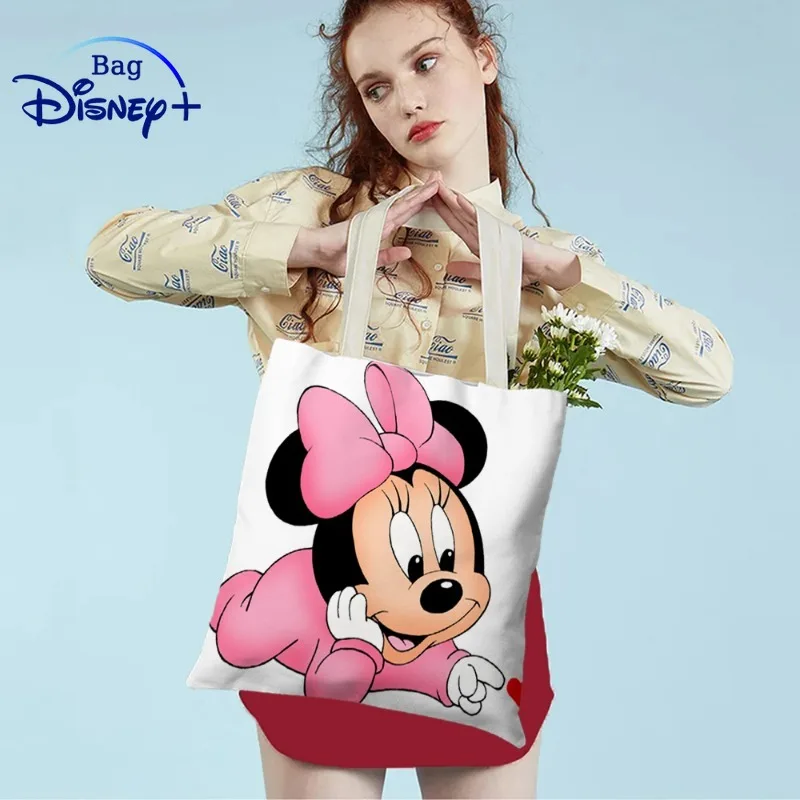 

Disney Pink Minnie Women's Handbags Shoulder Bags Cartoon Girl Shoulder Bags Handbag Canvas Large Capacity Student School Bag