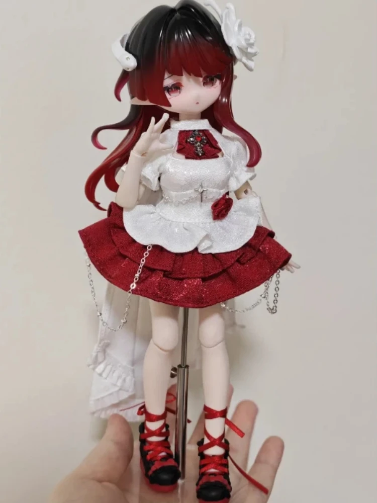Фото Одежда для кукол BJD COME4FREE: красно-белый готический комплект с юбкой и декором в виде розы, размер 1/8, элегантный наряд для шарнирных кукол Ob11. №3