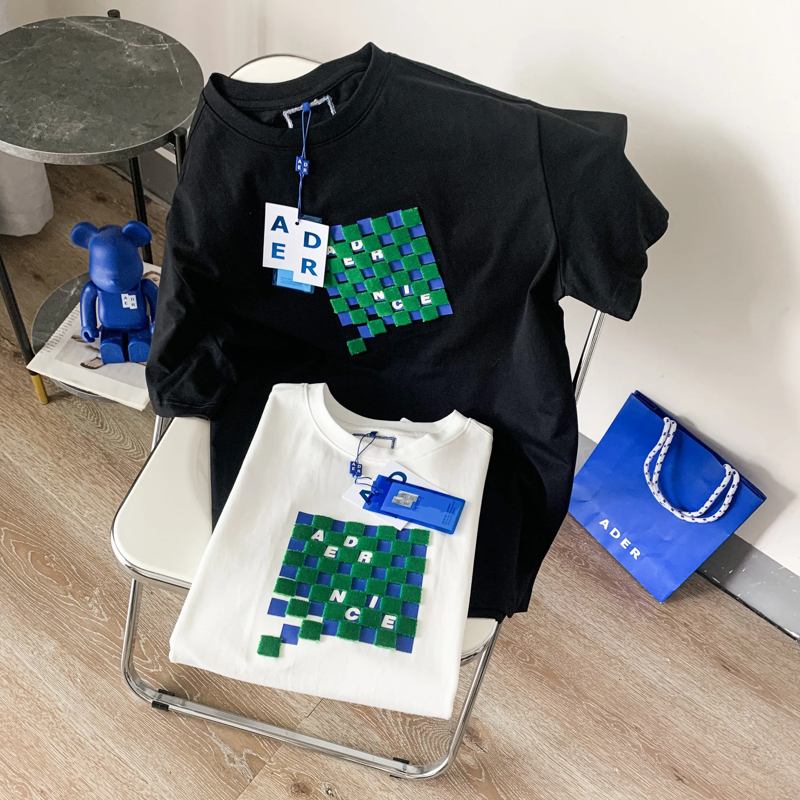 

Summer ADER ERROR joint high-quality new toothbrush embroidered square print loose short-sleeved T-shirt men and women couples