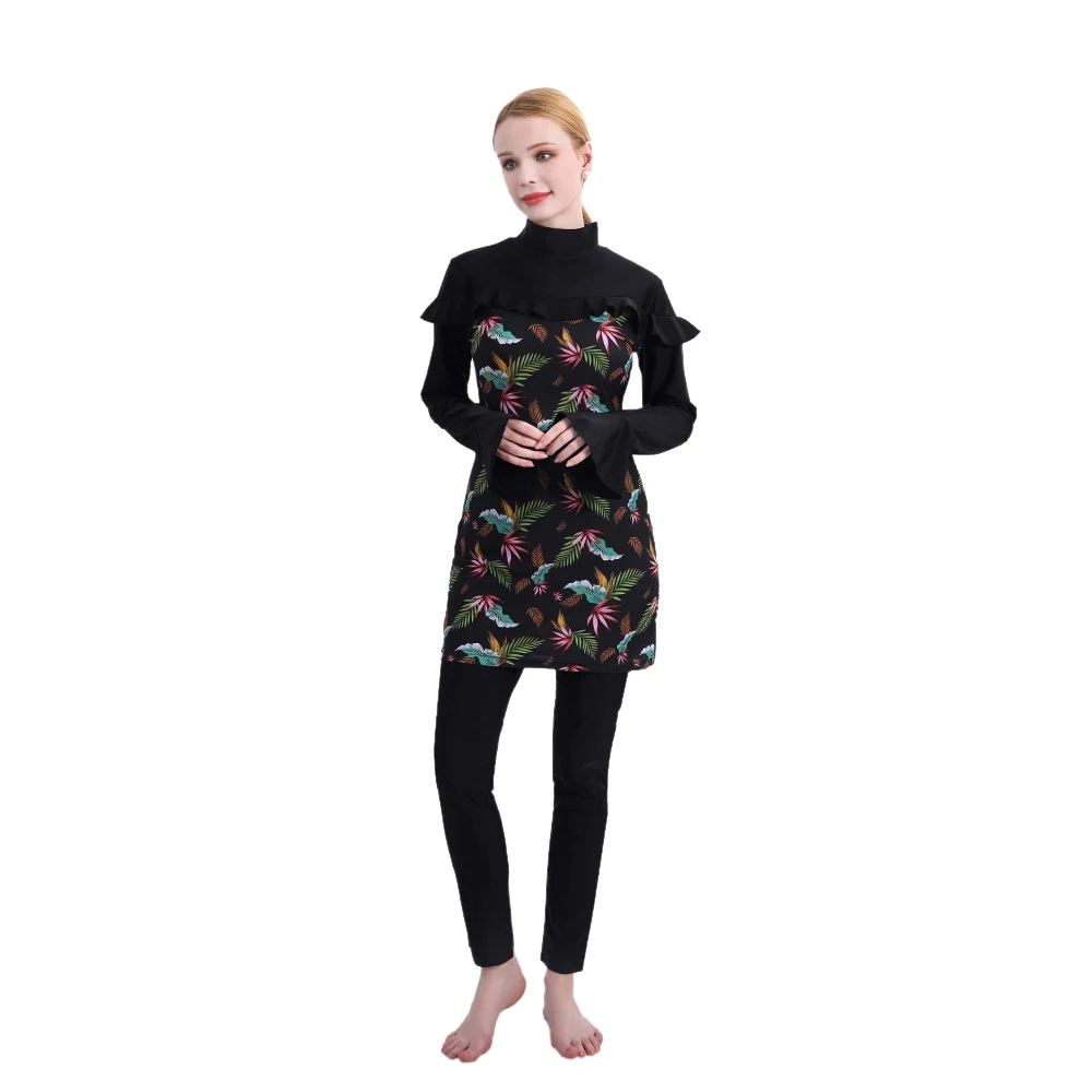 Новый мусульманский женский купальник burkini из трех частей длинные брюки и шапка с