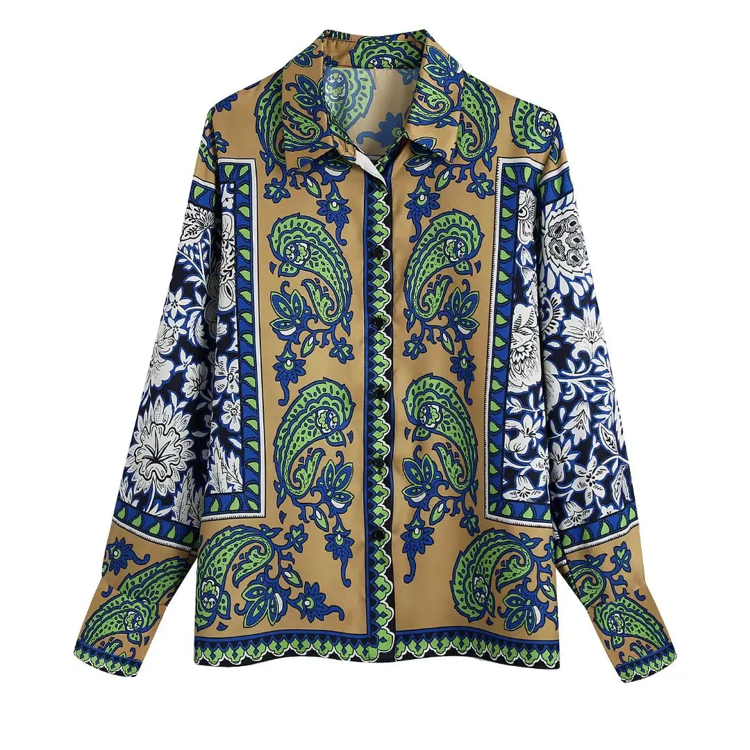 Zevity-Blusa holgada con estampado Floral para mujer, camisa de oficina con tótem de Cachemira, Estilo Vintage, para negocios, LS317