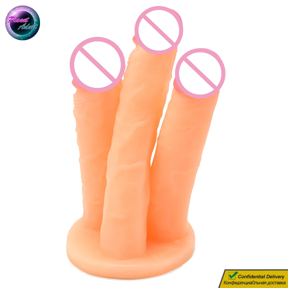 

22cm Large Triplet Penis Dildo Women Masturbator PVC Realistic Dick Skin Patterned Soft Sex Toys for Female Pussy Vagina Gay Men