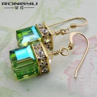 fashion creative gold plated diamond color green square crystal pendant earrings party jewelry
