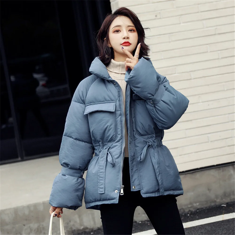 2023 New Winter Hooded Long Sleeve Solid Color Black Cotton-padded Warm Loose Jacket Women Parkas Fashion Outwear Basic Tops