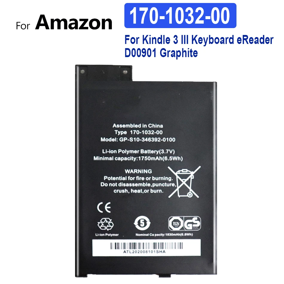 

1900 мАч 170-1032-00 Аккумулятор для Amazon Kindle 3 III клавиатура электронная книга D00901 графитовый 170-1032-01 GP-S10-346392-0100 S11GTSF01A