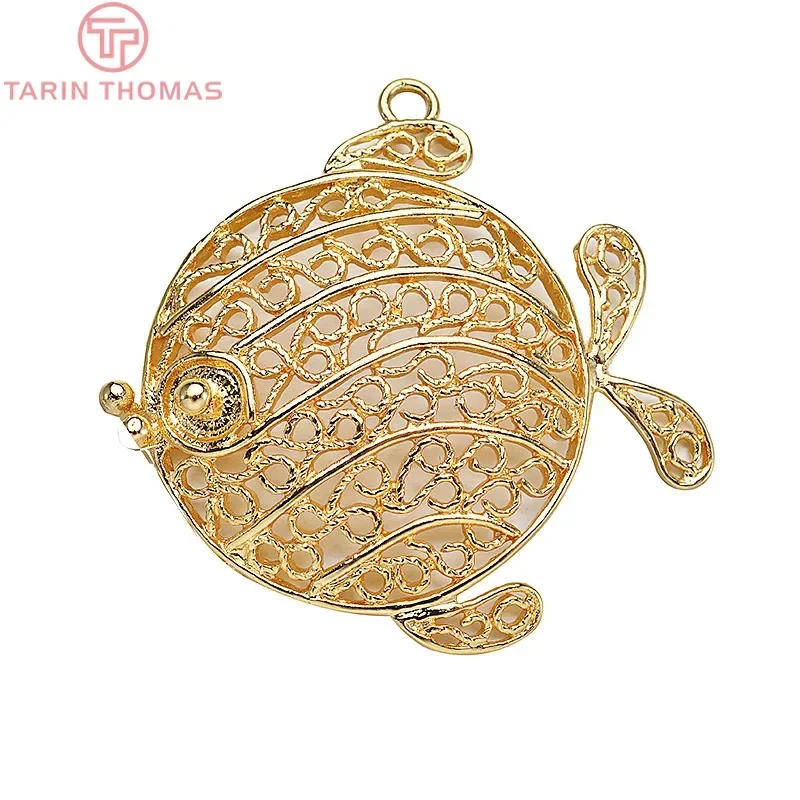 (1509) 6 шт. 34x34 мм 24 К позолоченная латунь полые подвески в форме рыбы высокого
