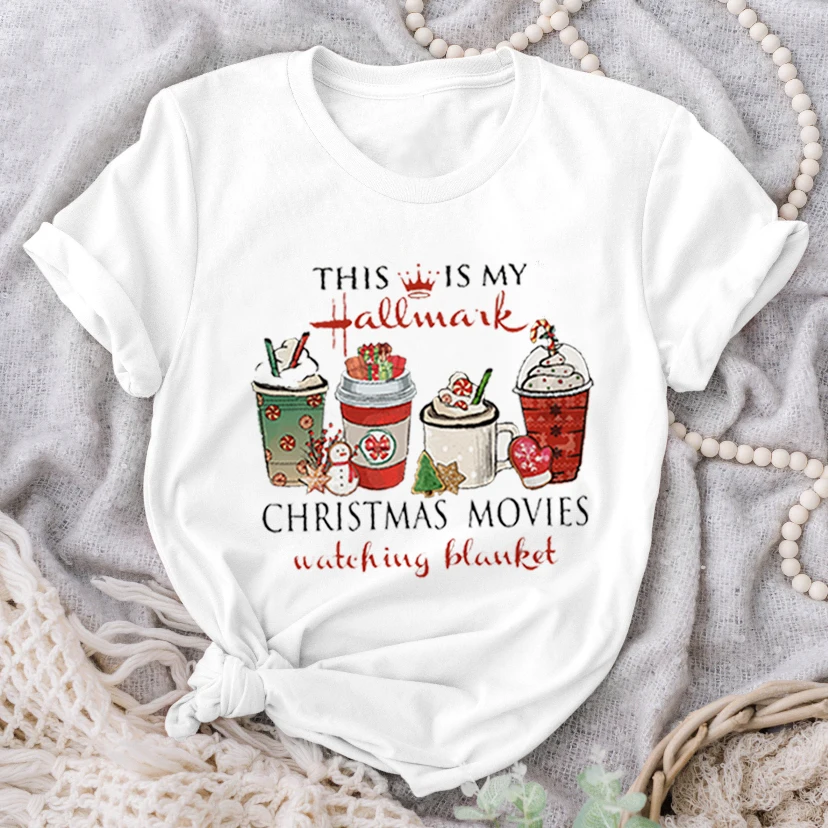

Tees for Women Print Gift Cartoon 90s Trend Happy Merry Christmas Ladies Vacation Lady Tops Clothing Wear T Shirt T-Shirt