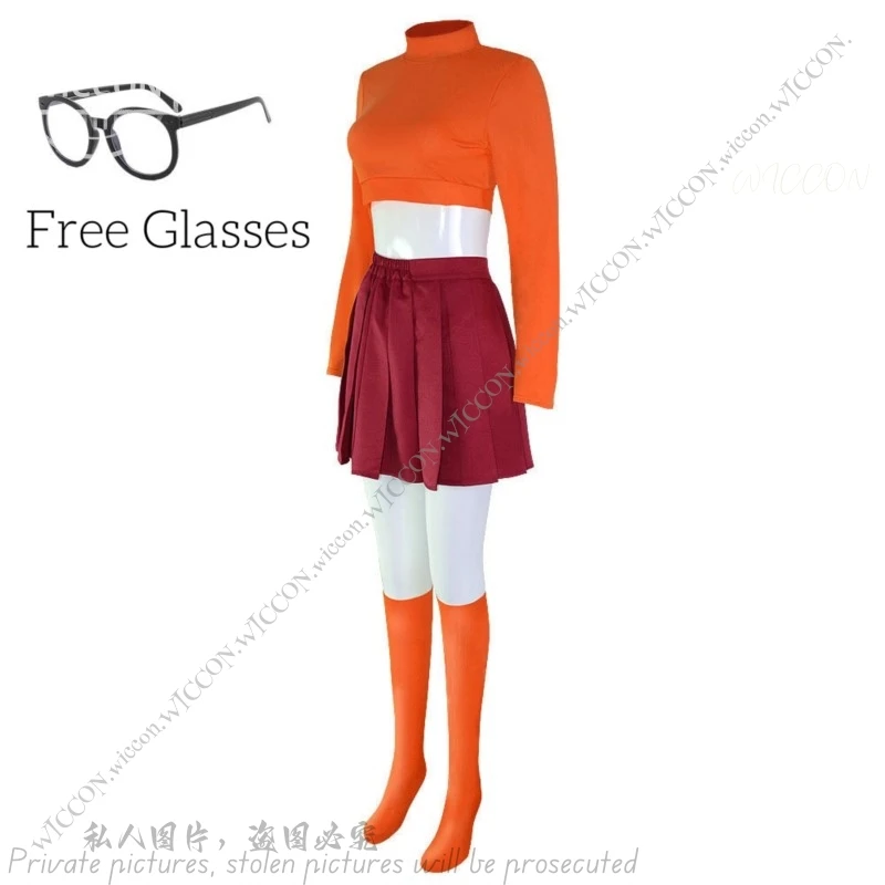 Velma Seragam Аниме Косплей оранжевая короткая юбка Женский карнавальный комплект для