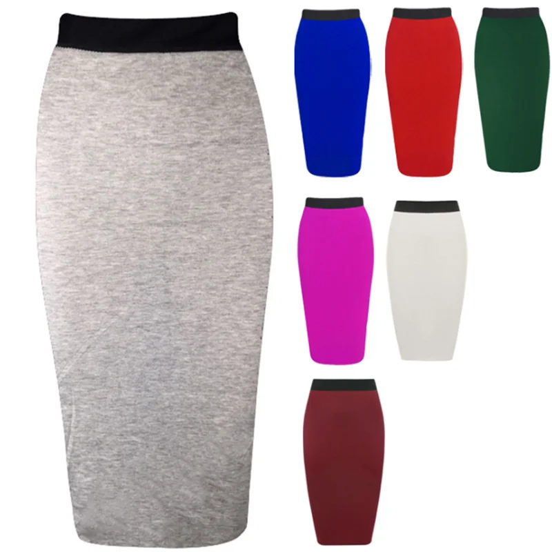 

New Ladies Office Stretch Bodycon Midi Skirt Women Pencil Skirt Female High Waist Mid-Calf Skirt Slim Plus Size XL