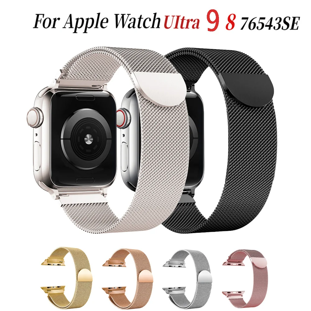 

Сетчатый Браслет из нержавеющей стали для Apple Watch Band 49 мм 45 мм 44 мм 40 мм, женский браслет для iwatch Series 9 8 7 6 5 Ultra светильник，ремешок apple watch 8 41 мм