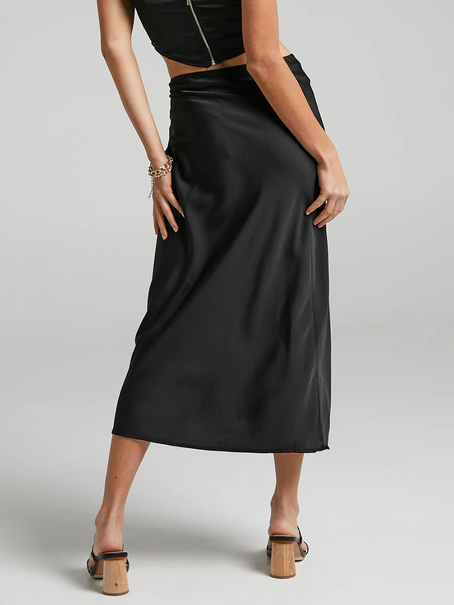 

YILEEGOO Женская плиссированная атласная юбка миди с кулиской талии-элегантная однотонная летняя юбка с высокой талией и запахом на бедрах